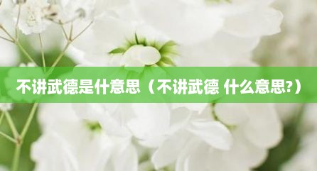 不讲武德是什意思（不讲武德 什么意思?）