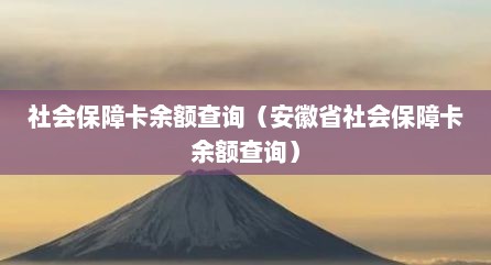 社会保障卡余额查询（安徽省社会保障卡余额查询）