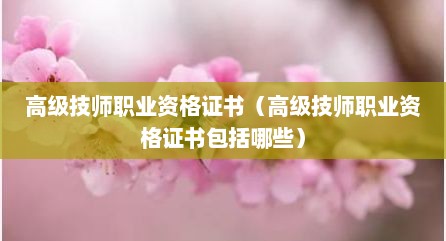 高级技师职业资格证书（高级技师职业资格证书包括哪些）