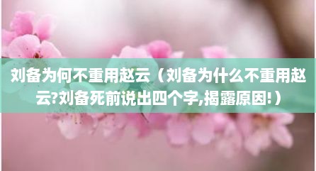 刘备为何不重用赵云（刘备为什么不重用赵云?刘备死前说出四个字,揭露原因!）