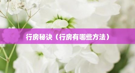 行房秘诀（行房有哪些方法）