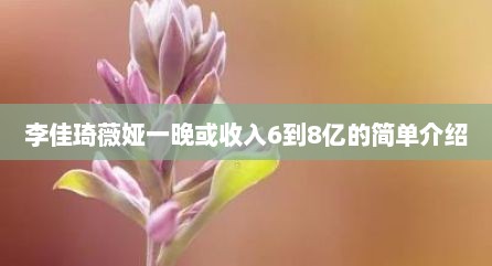 李佳琦薇娅一晚或收入6到8亿的简单介绍