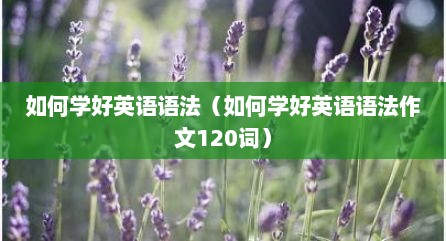 如何学好英语语法（如何学好英语语法作文120词）