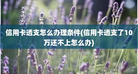 信用卡透支怎么办理条件(信用卡透支了10万还不上怎么办)