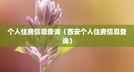 个人住房信息查询（西安个人住房信息查询）