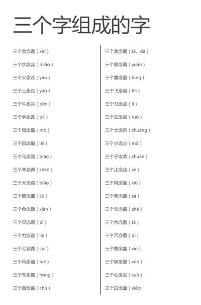 三个字组成的字（三个字组成的字有）