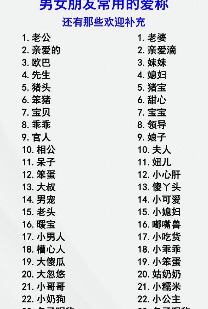 情侣之间的称呼萌萌的（情侣呆萌称呼）